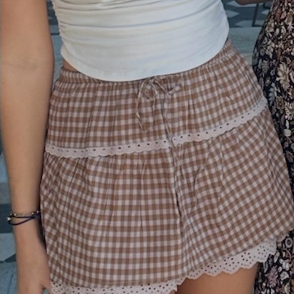 Reformation Gingham Brown Mini Skirt